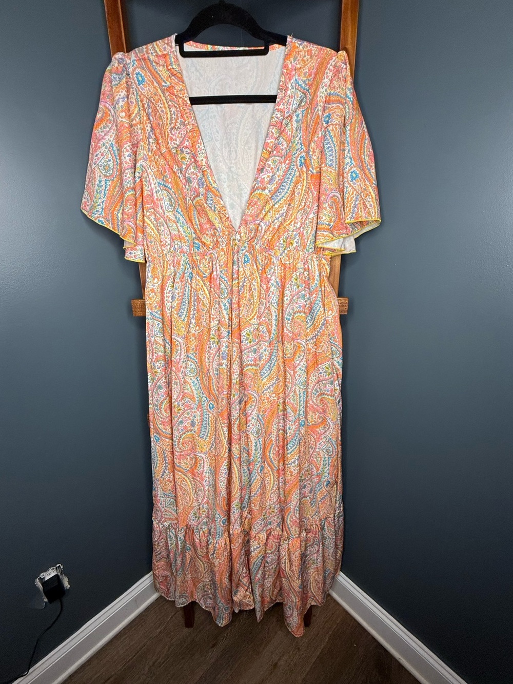 Paisley Boho Maxi Dress | Flutter Sleeve | Elastic Waist | 0XL - Picture 4 of 8